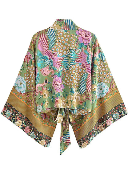 Damen Rayon Kurz Kimono mit Blumenmuster Strandüberwurf