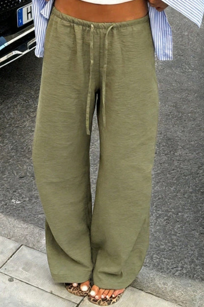 Damen Wide Leg Hose Mit Tunnelzug Und Taschen