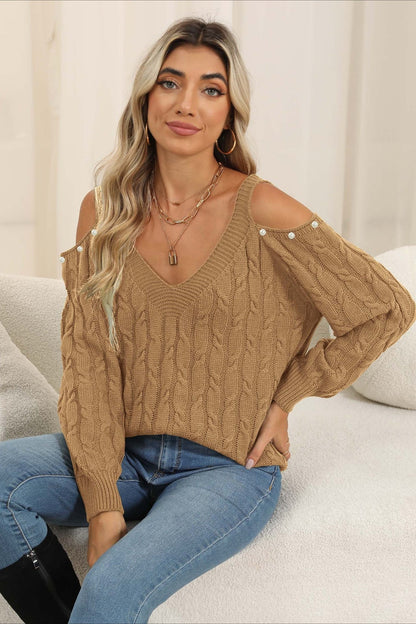 Damen Pullover Mit V Ausschnitt Und Off Shoulder Detail