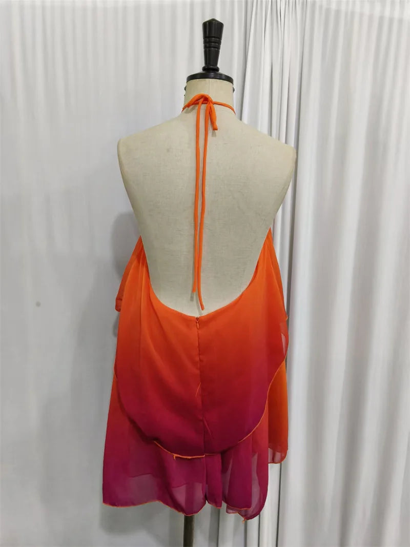 Rosa Farbverlauf Mini Kleid mit Rüschensaum