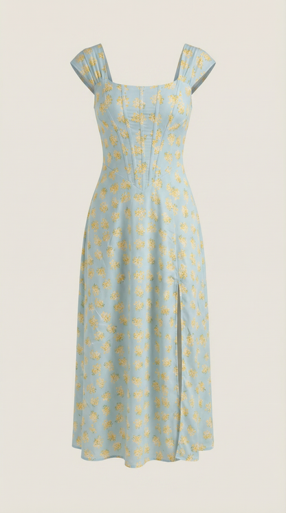 Damen Korsett Midi Kleid Hochzeitsgast Kleid