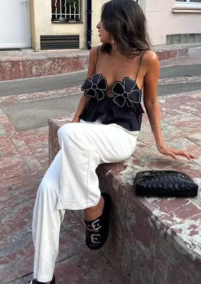 Damen Schwarzes Geripptes Stricktop Arabella