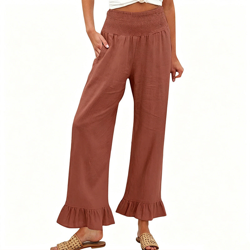 Boho Hosen mit weitem Bein und Rüschen am Saum