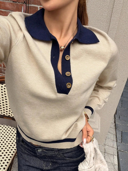 Damen Pullover mit Farbblock, schlanke Passform, Strick, Rollkragen