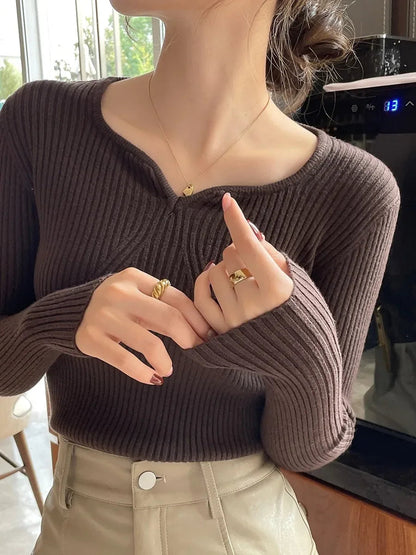 Damen Rippenstrick-Pullover mit V-Ausschnitt, taillierte Passform