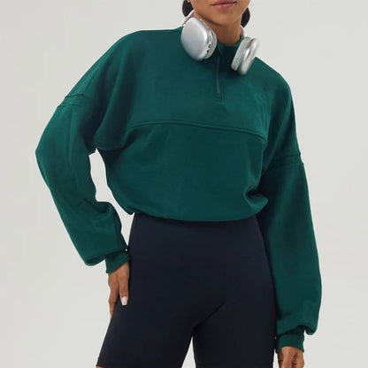 Oversized Damen Sweatshirt aus Baumwollmischung mit halbem Reißverschluss