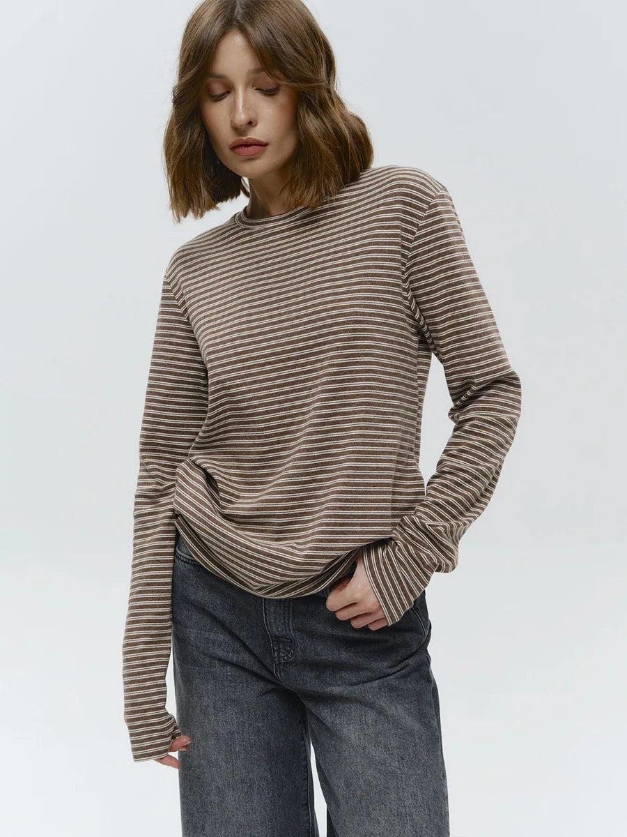 Damen Langarm-T-Shirt aus Baumwolle mit Streifenmuster
