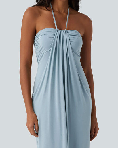 Elegantes Halterneck-Maxikleid für Damen in fliessender Silhouette