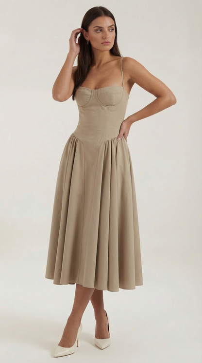 Damen Midikleid mit Blumenmuster und Korsett sowie herzförmigem Ausschnitt
