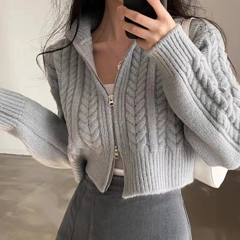 Damen Strick Zip Cardigan Langarm