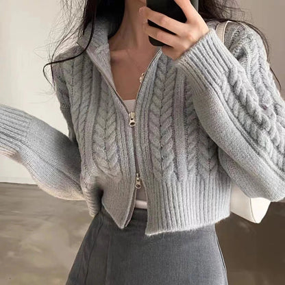 Damen Strick Zip Cardigan Langarm