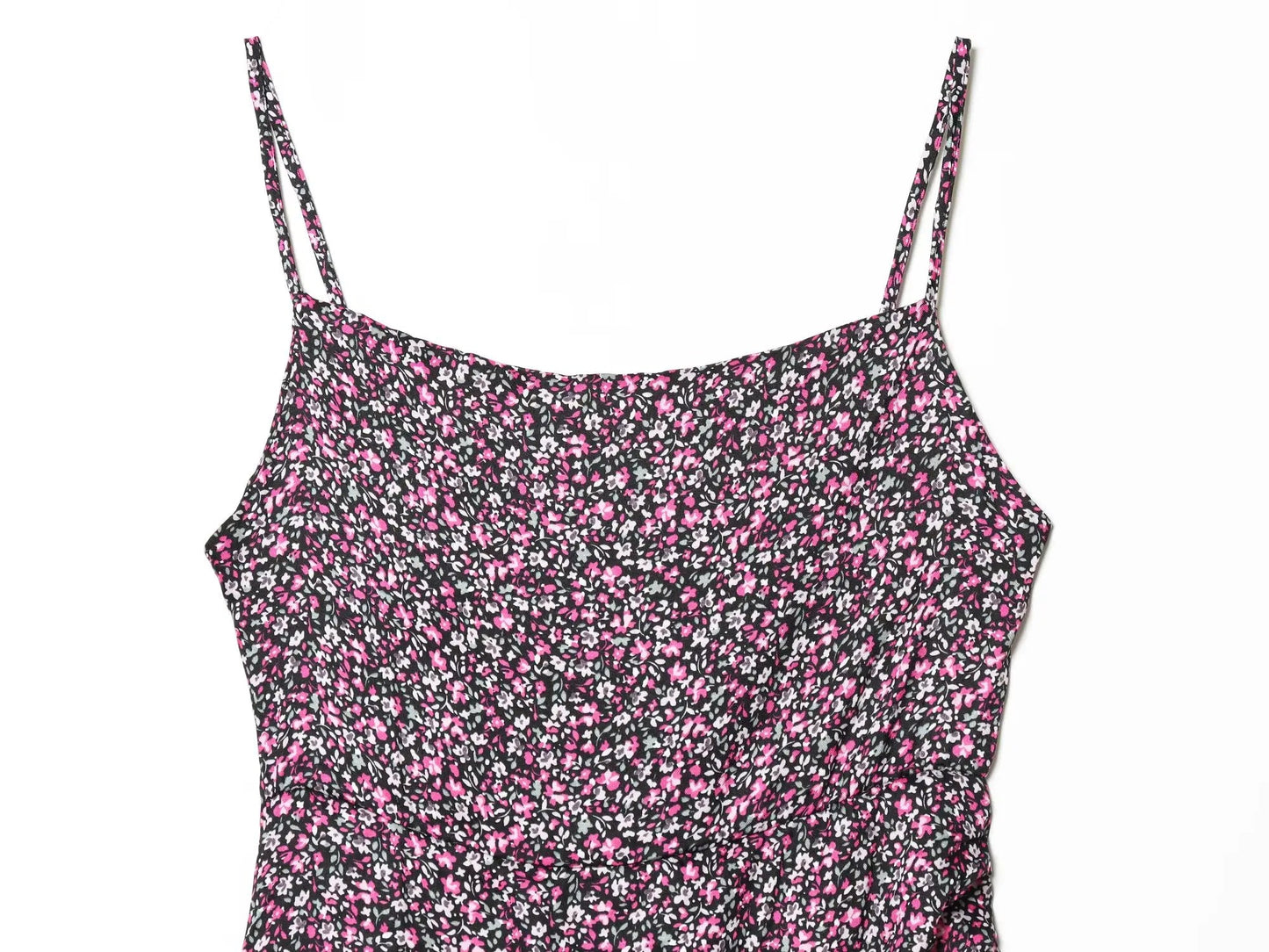 Damen V-Ausschnitt Blumiger Chiffon Unterkleid Ärmelloses Sommerkleid
