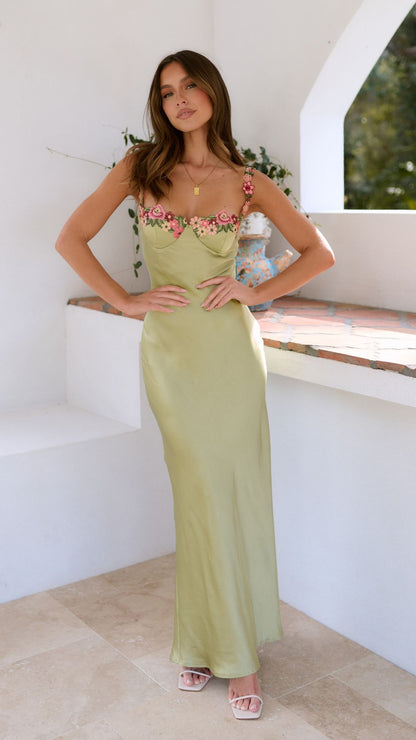 Damen Maxikleid Mit Blumenstickerei Fliessend