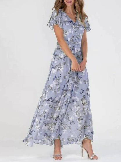 Maxi-Sommerkleid für Damen mit Schmetterlingsärmeln und Blumenmuster