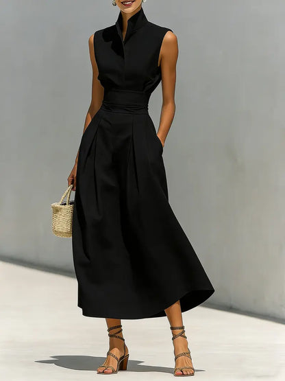 Damen Midikleid Mit Hohem Kragen Und Asymmetrischem Saum