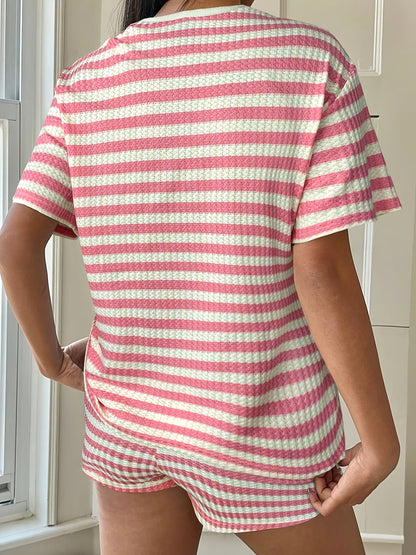 Gestreiftes T-Shirt mit Rundhalsausschnitt und Shorts Freizeitset