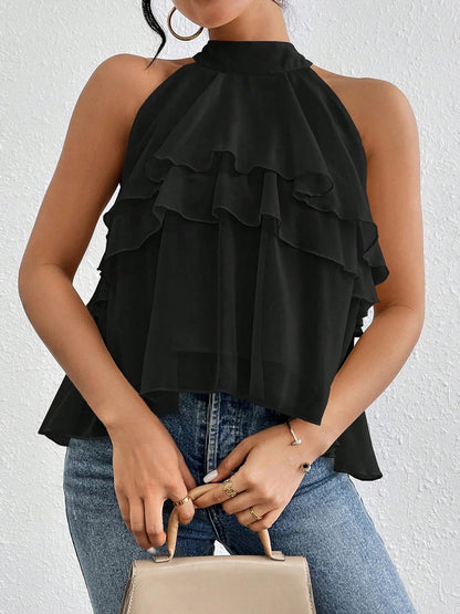 Damen Tanktop Mit Halterneck Und Volantdetail