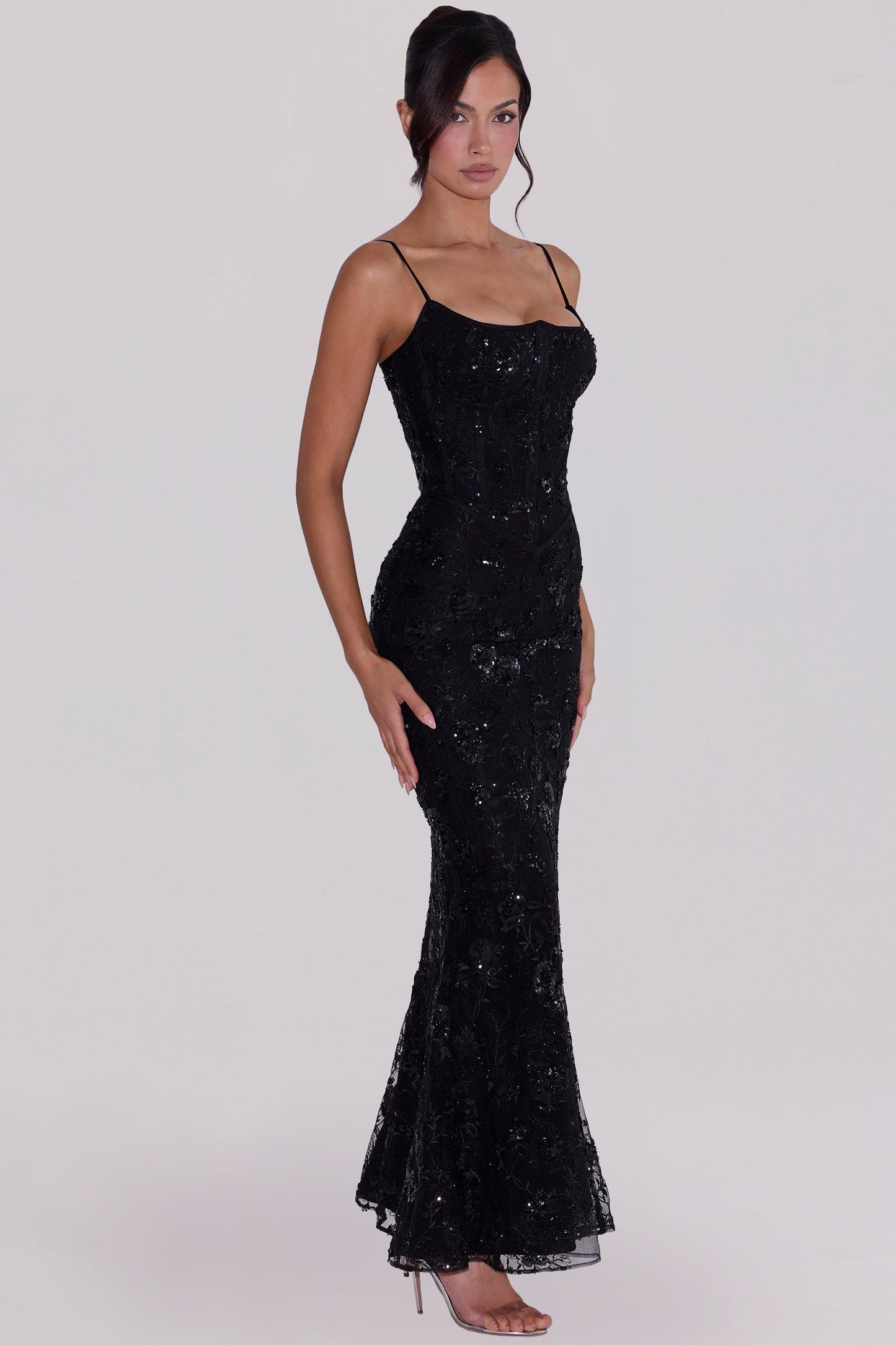 Elegantes ärmelloses Maxikleid mit V-Ausschnitt und Taillengürtel
