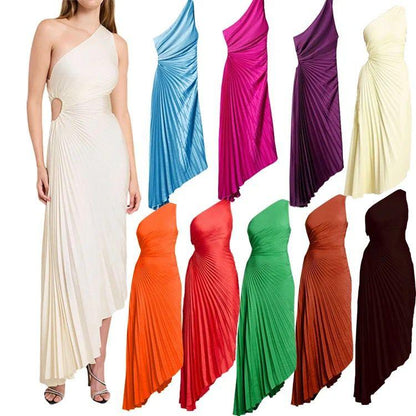 Asymmetrisches One-Shoulder-Glattfallenden Midi-Kleid aus Poly-Georgette