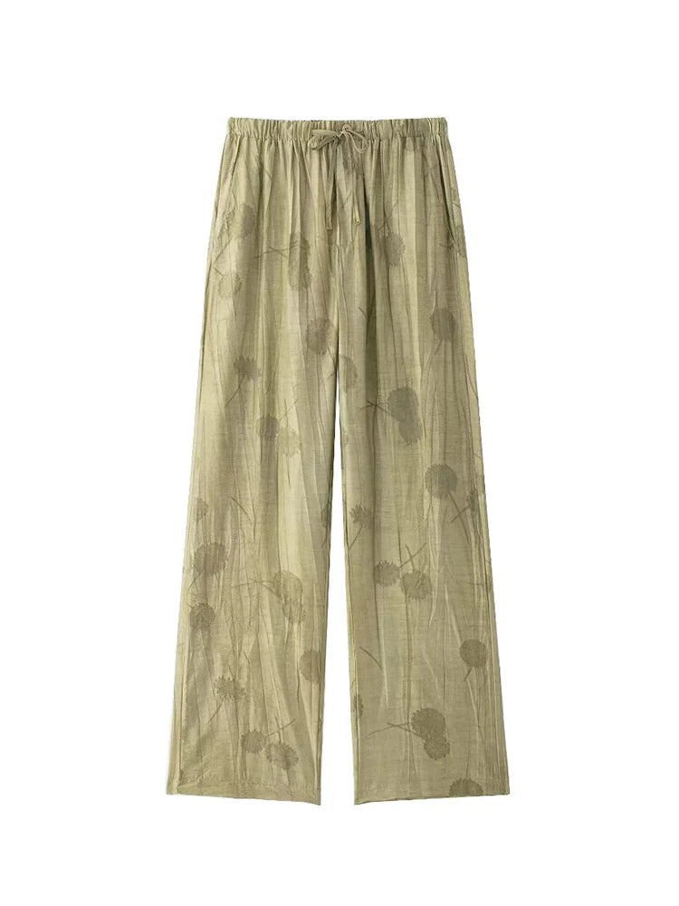 Damen Jacquard Zweiteiler Shirt und Weite-Hosen Set