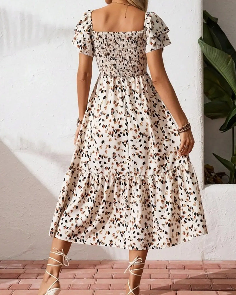 Damen Midi Kleid mit Flutterärmeln und taillierter Passform