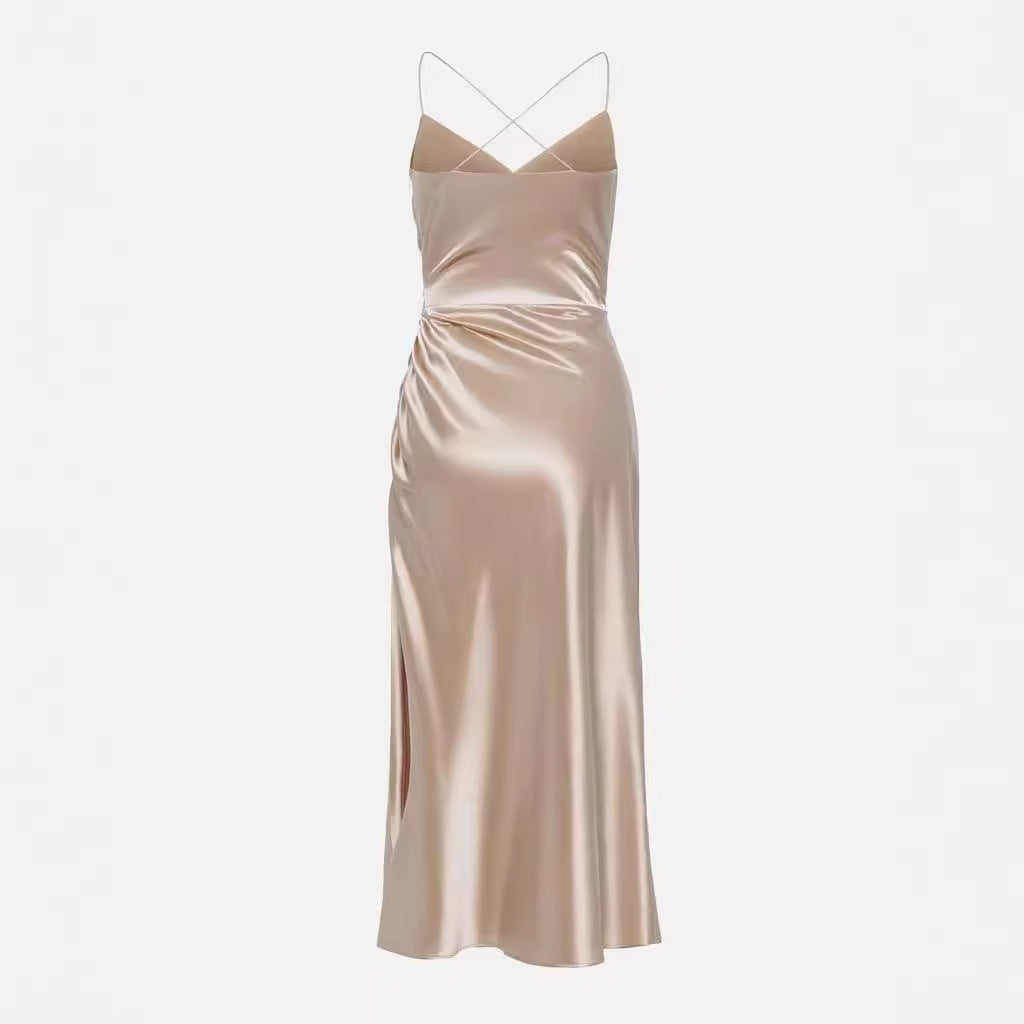 Damen Satin Cocktailkleid mit drapiertem Seitenschlitz