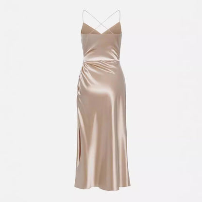 Damen Satin Cocktailkleid mit drapiertem Seitenschlitz