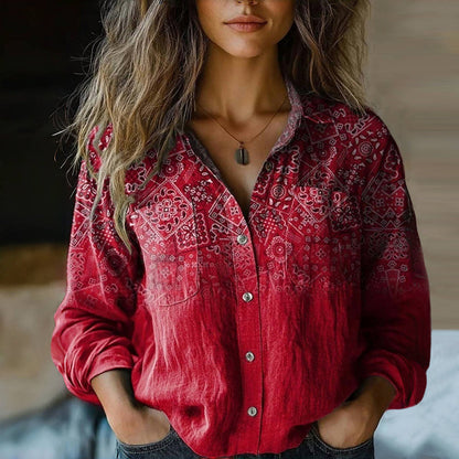 Boho Vintage gemusterte Bluse für Damen