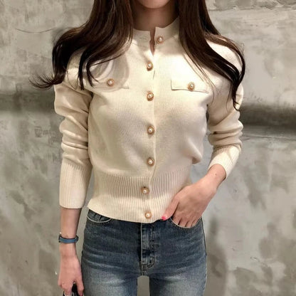 Damen Enganliegender Strick-Cardigan mit Knöpfen Slim Fit