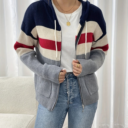 Damen Cardigan Mit Kapuze Im Farbblockdesign