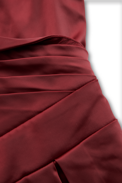 Vintage Satin Midikleid mit drapiertem Kragen