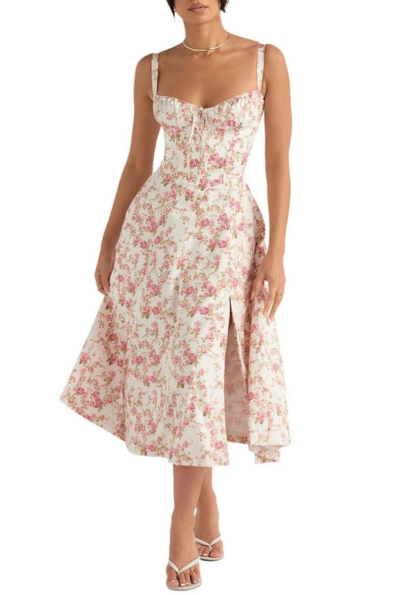 Blumiges Bustier-Midriff-Schnitt-Bodycon-Kleid