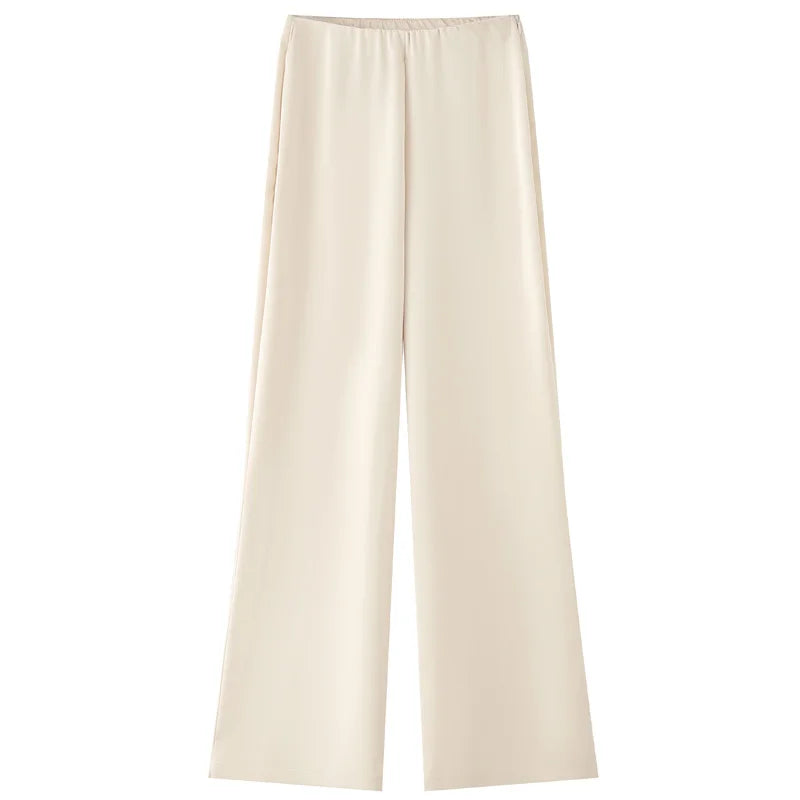Damen Satin Trägerloses Tube Top Zweiteiliges Set Hochtaillierte Hose