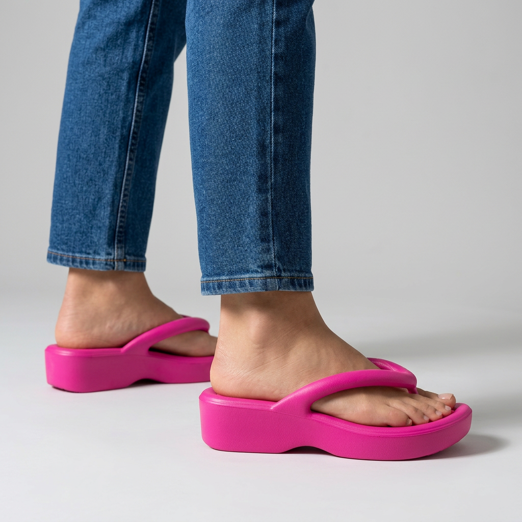 Bequeme Damen Sandalen als Zehentrenner mit Keilsohle von oben