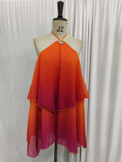 Rosa Farbverlauf Mini Kleid mit Rüschensaum