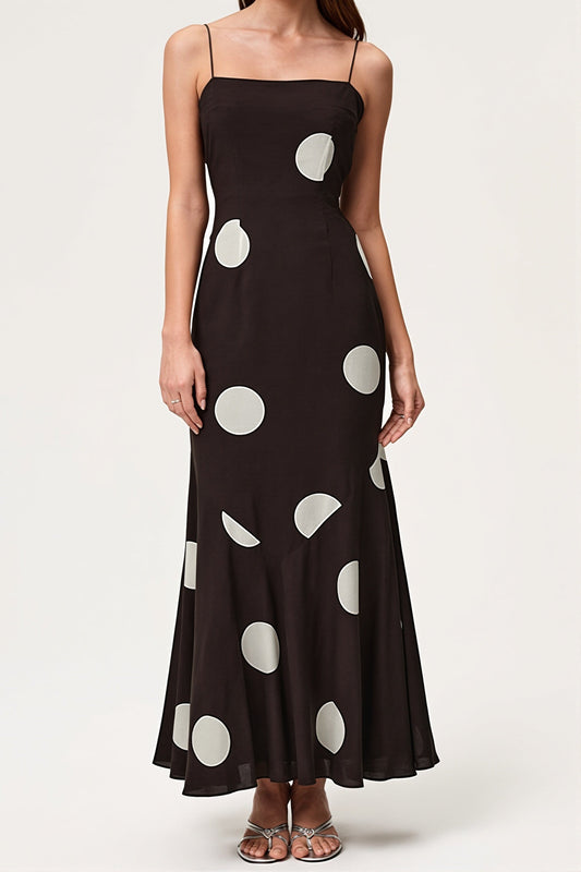 Damen Maxikleid mit Polka Dot Print und feinen Cami-Trägern in voller Ansicht