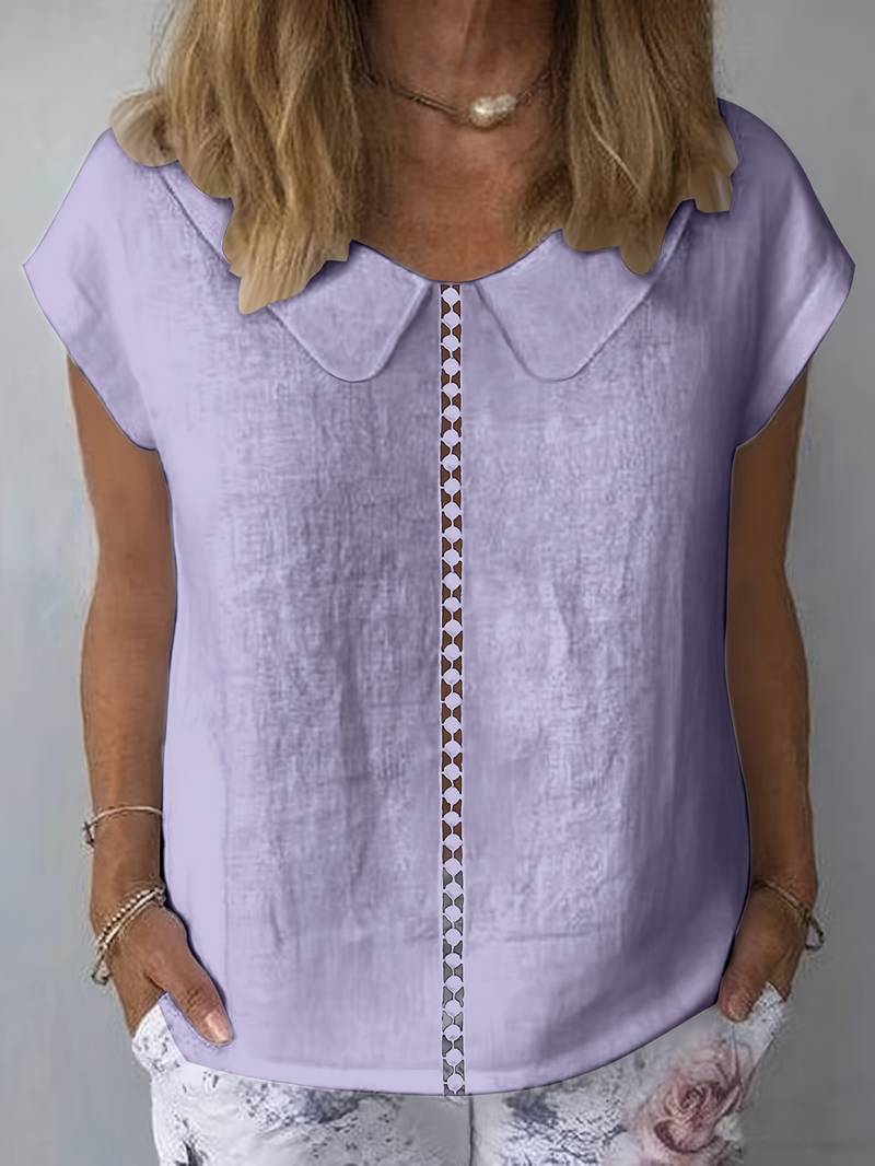 Damen Kurzarm Pullover mit elegantem Reverskragen in Rückansicht