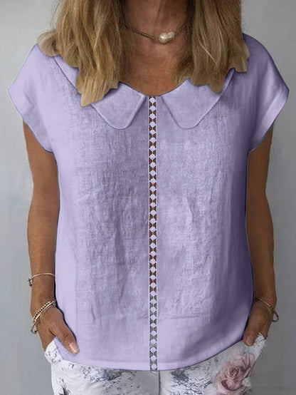 Damen Kurzarm Pullover mit elegantem Reverskragen in Rückansicht