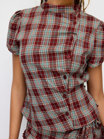 Damenbluse mit Karomuster und Knopfleiste