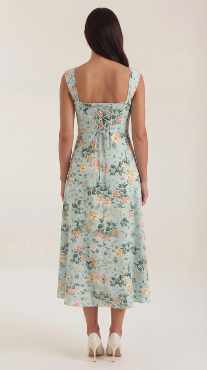 Damen Korsett Midi Kleid Hochzeitsgast Kleid