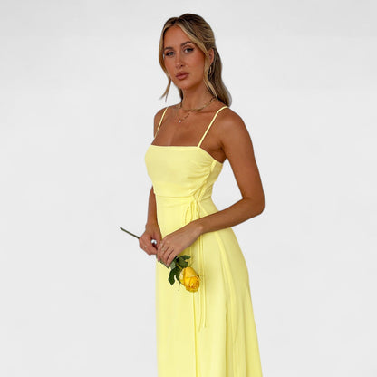 Damen Gelbes Ärmelloses Maxikleid