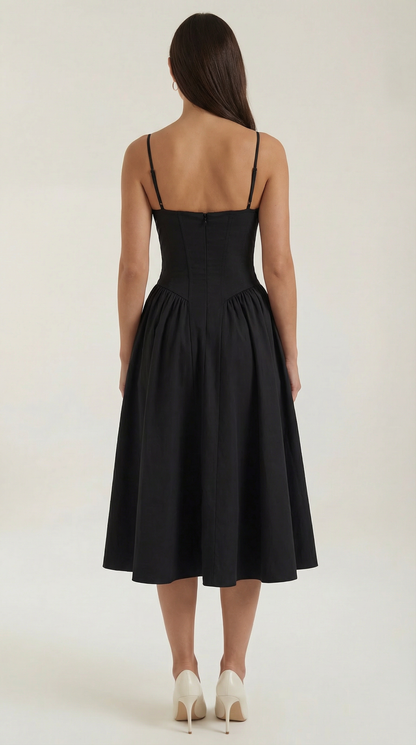 Damen Midikleid mit Blumenmuster und Korsett sowie herzförmigem Ausschnitt