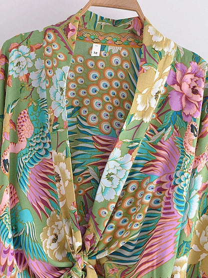 Damen Rayon Kurz Kimono mit Blumenmuster Strandüberwurf