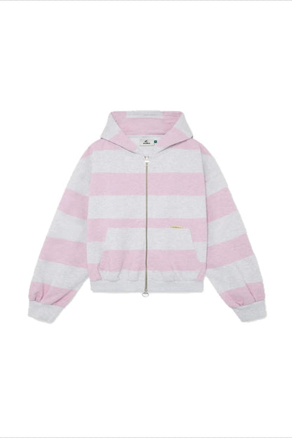 Detailansicht von Kapuze und Streifenmuster am Damen-Kapuzenpullover