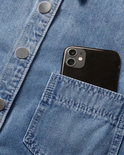 Damenbluse aus Denim in lockerer Form mit voluminösen Ärmeln