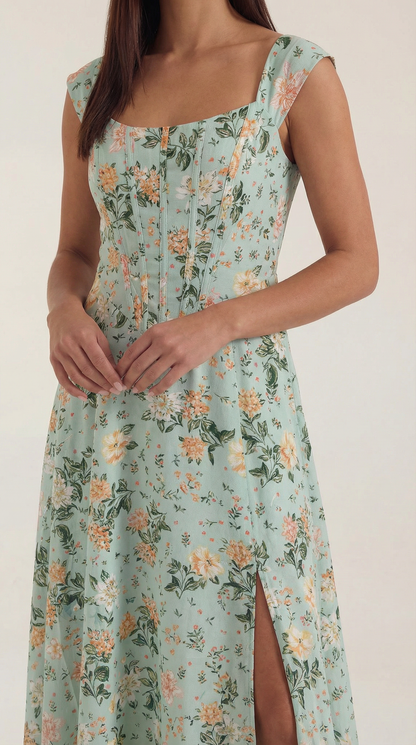 Damen Korsett Midi Kleid Hochzeitsgast Kleid