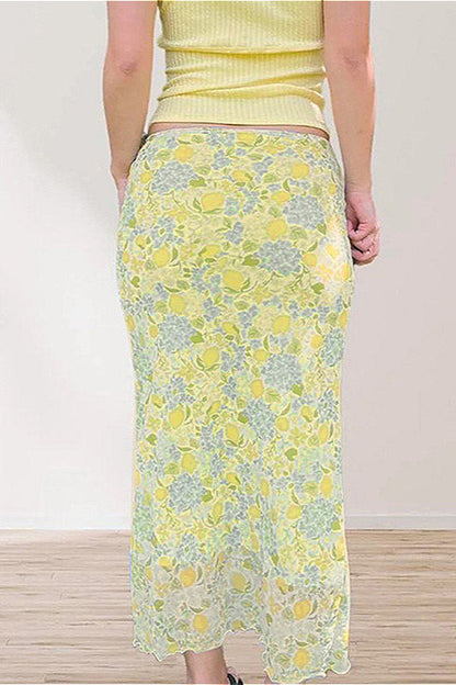Damen Midirock mit floralem Muster in A-Linie, Seitenansicht