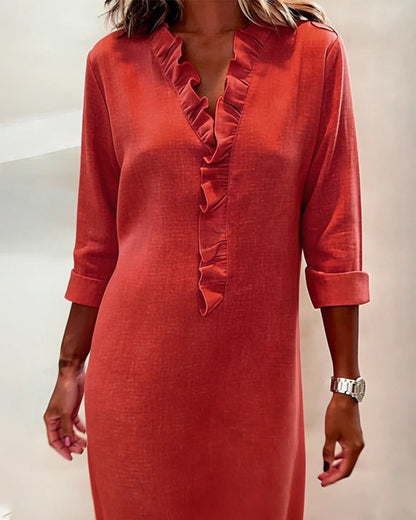 Luftiges Leinenmischgewebe Kleid mit Rüschensaum