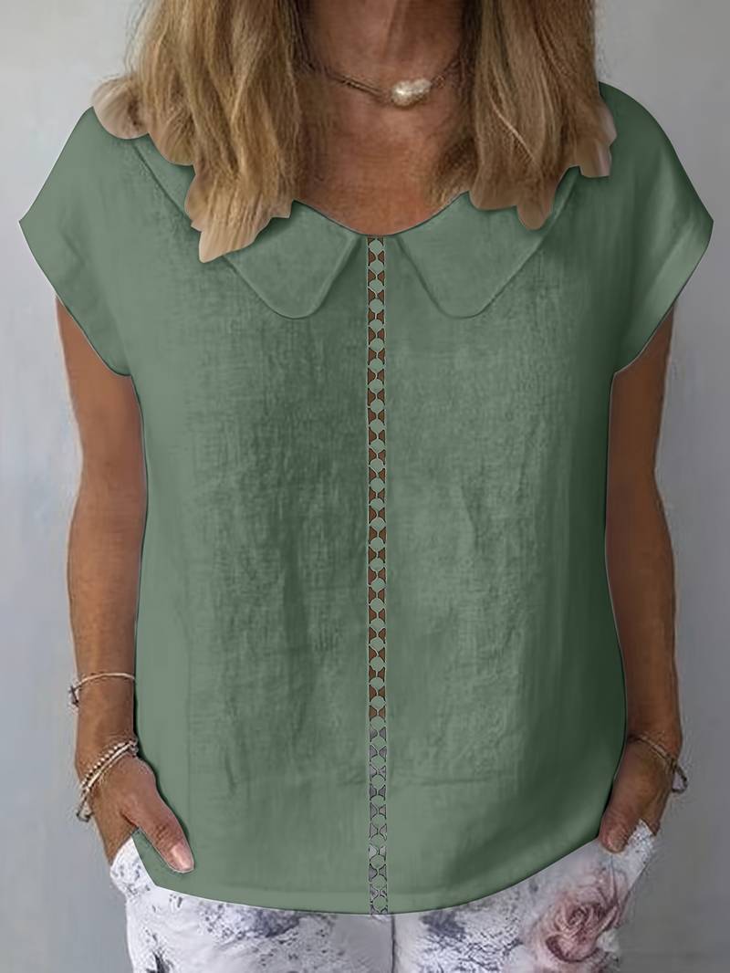 Damen Strickpullover mit Reverskragen und feinem Spitzenbesatz