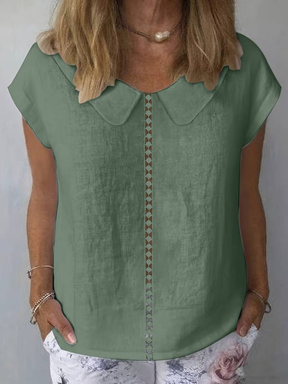 Damen Strickpullover mit Reverskragen und feinem Spitzenbesatz